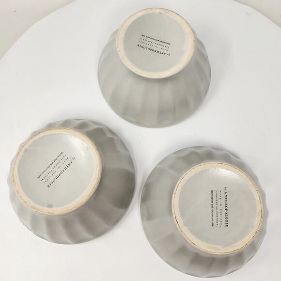 3 Anthropologie Matte Latte Earthenware Cereal Soup Bowls Light Grey Portugal - Picture 3 of 4